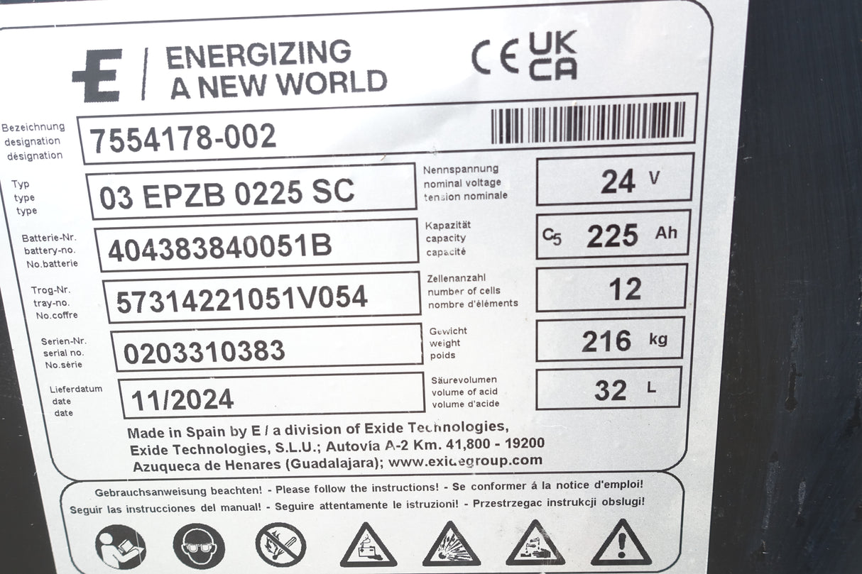 Staplerbatterie 24V 3PzB225