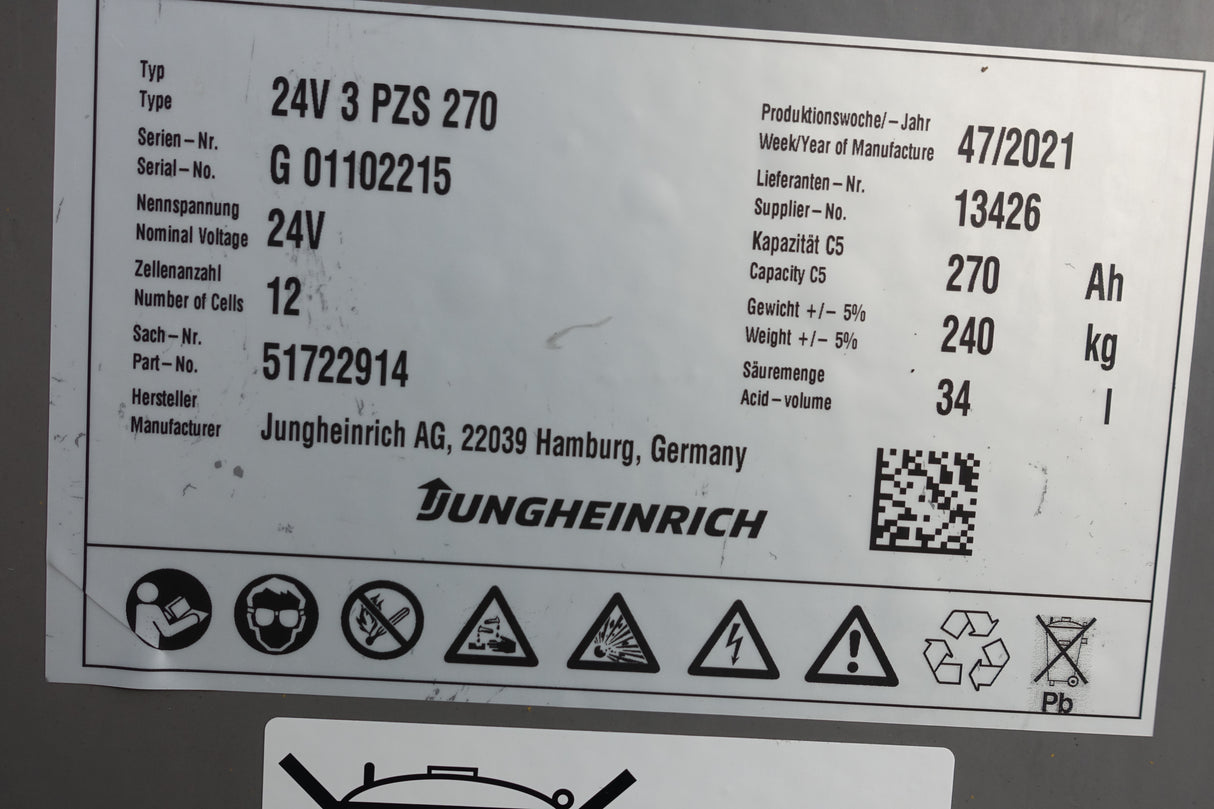Staplerbatterie 24V 3PzS270