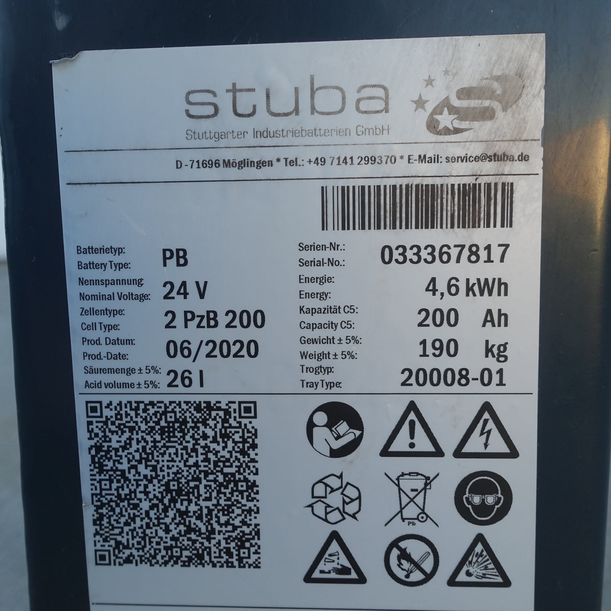 Forklift battery 24V 2PzB200