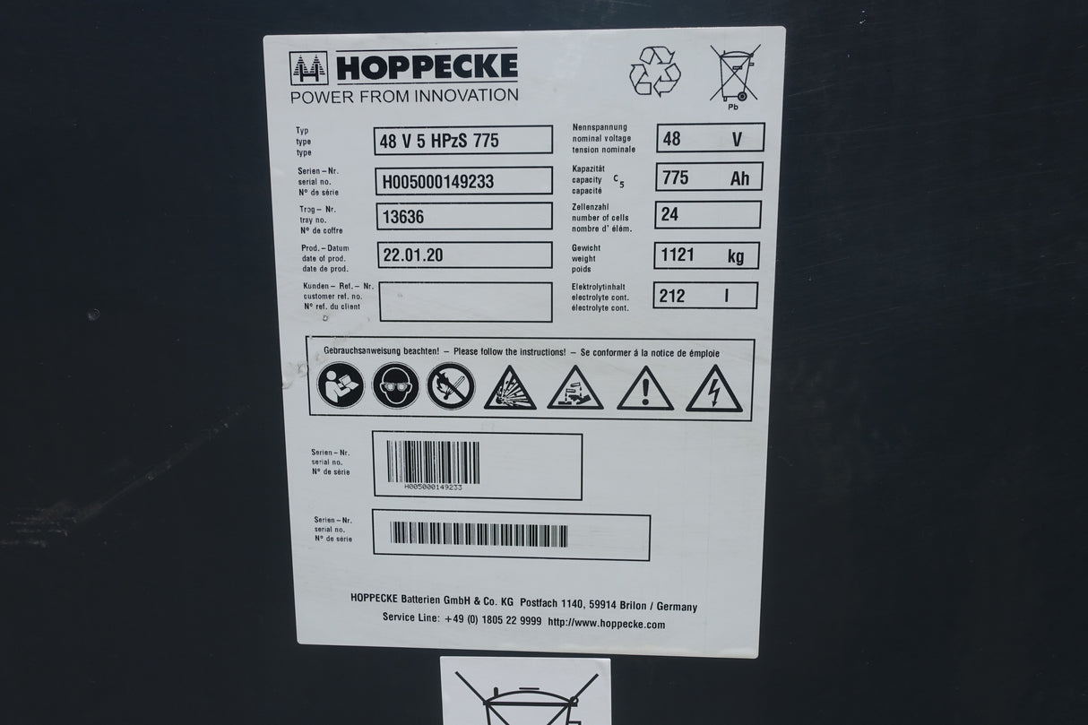 Hoppecke Staplerbatterie 48V 5PzS775