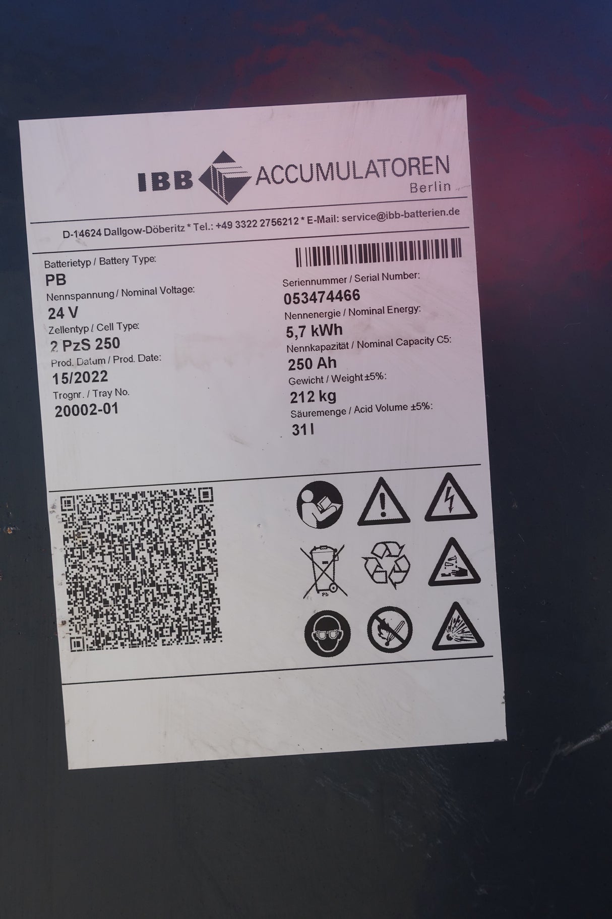 Staplerbatterie 24V 2PzS250