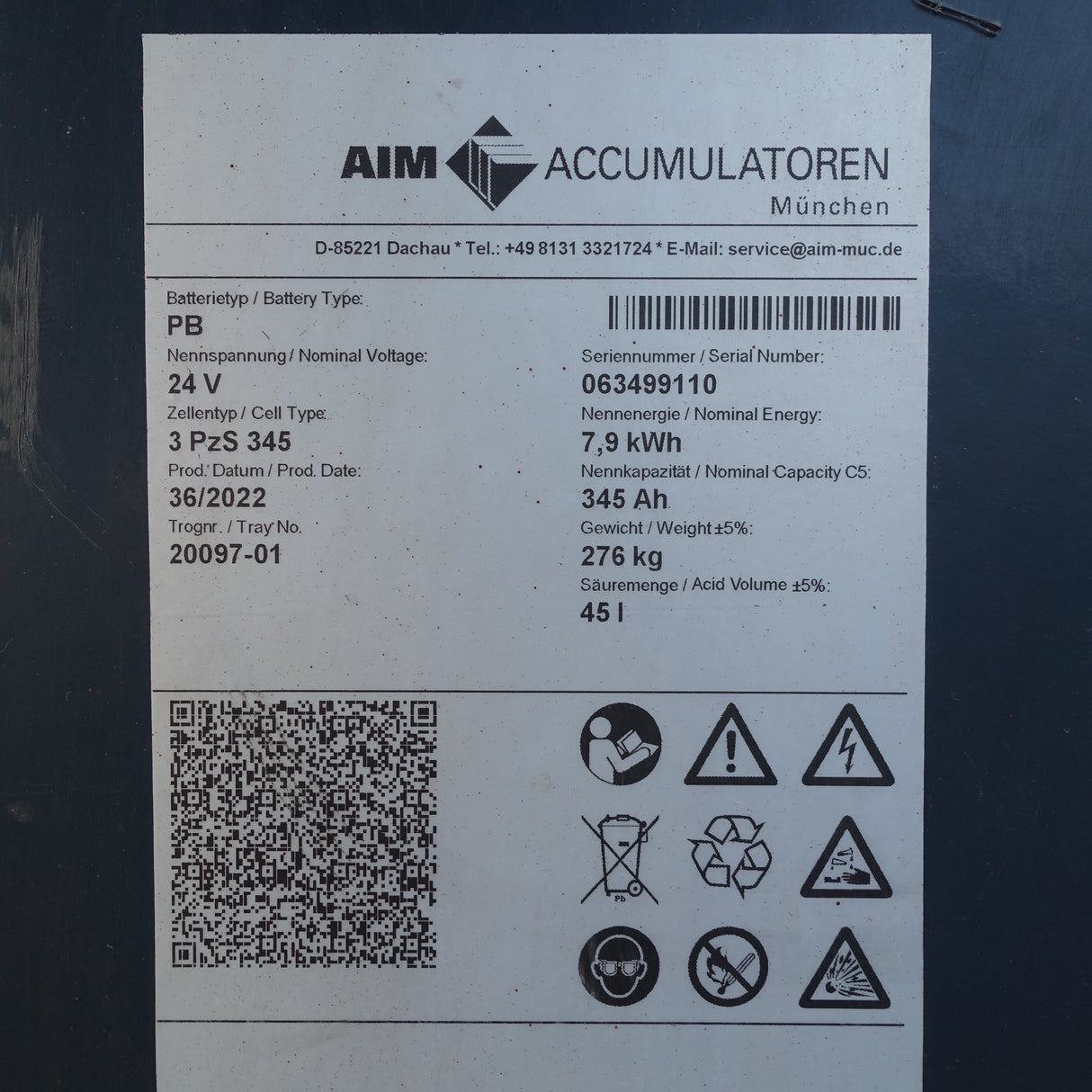 Staplerbatterie 24V 3PzS345