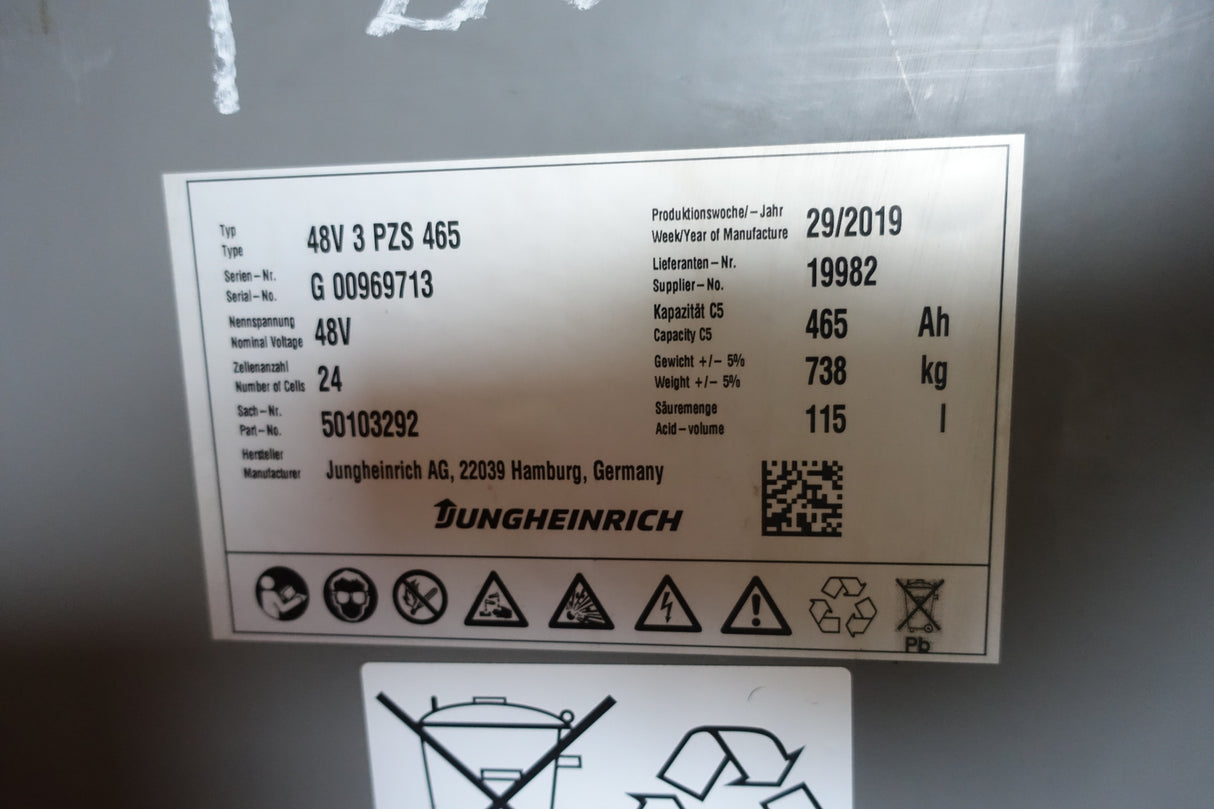 Jungheinrich Staplerbatterie 48V 3PzS465