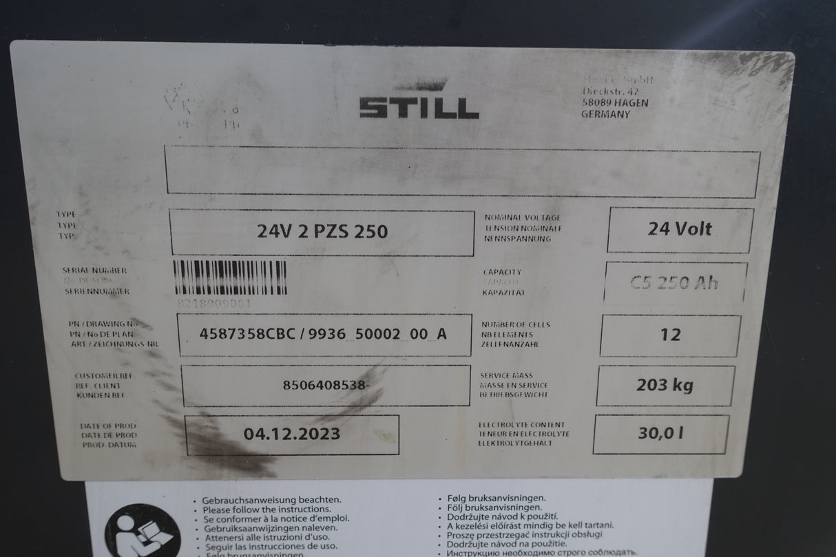 Forklift battery 24V 2PzS250