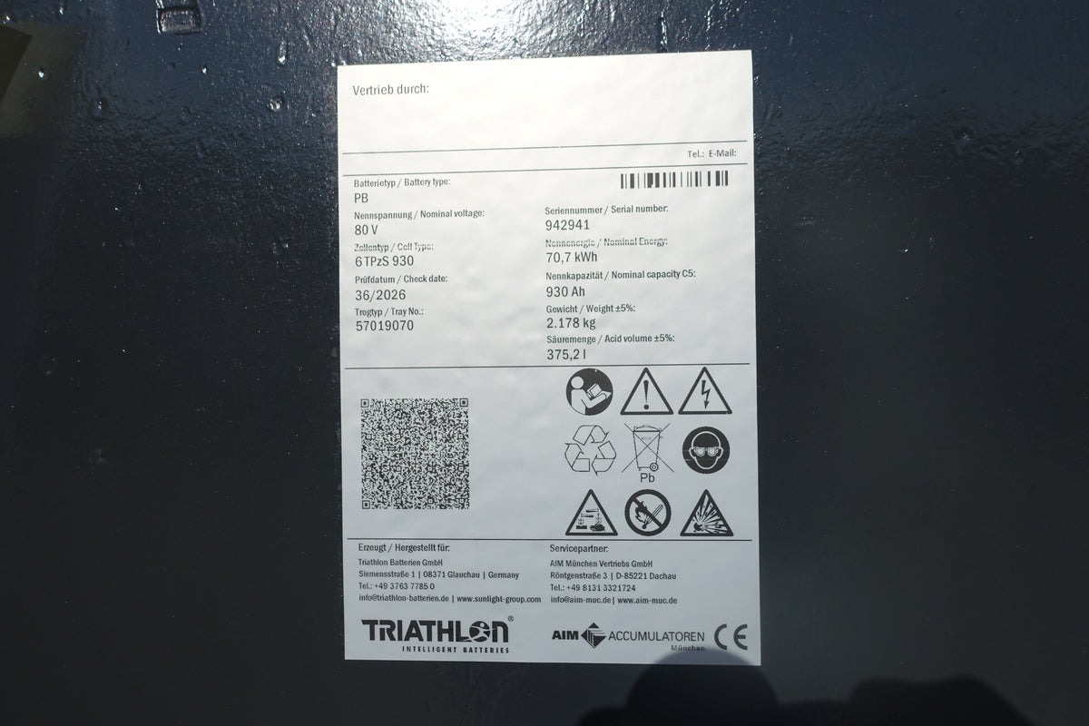 Forklift battery 80V 6PzS930