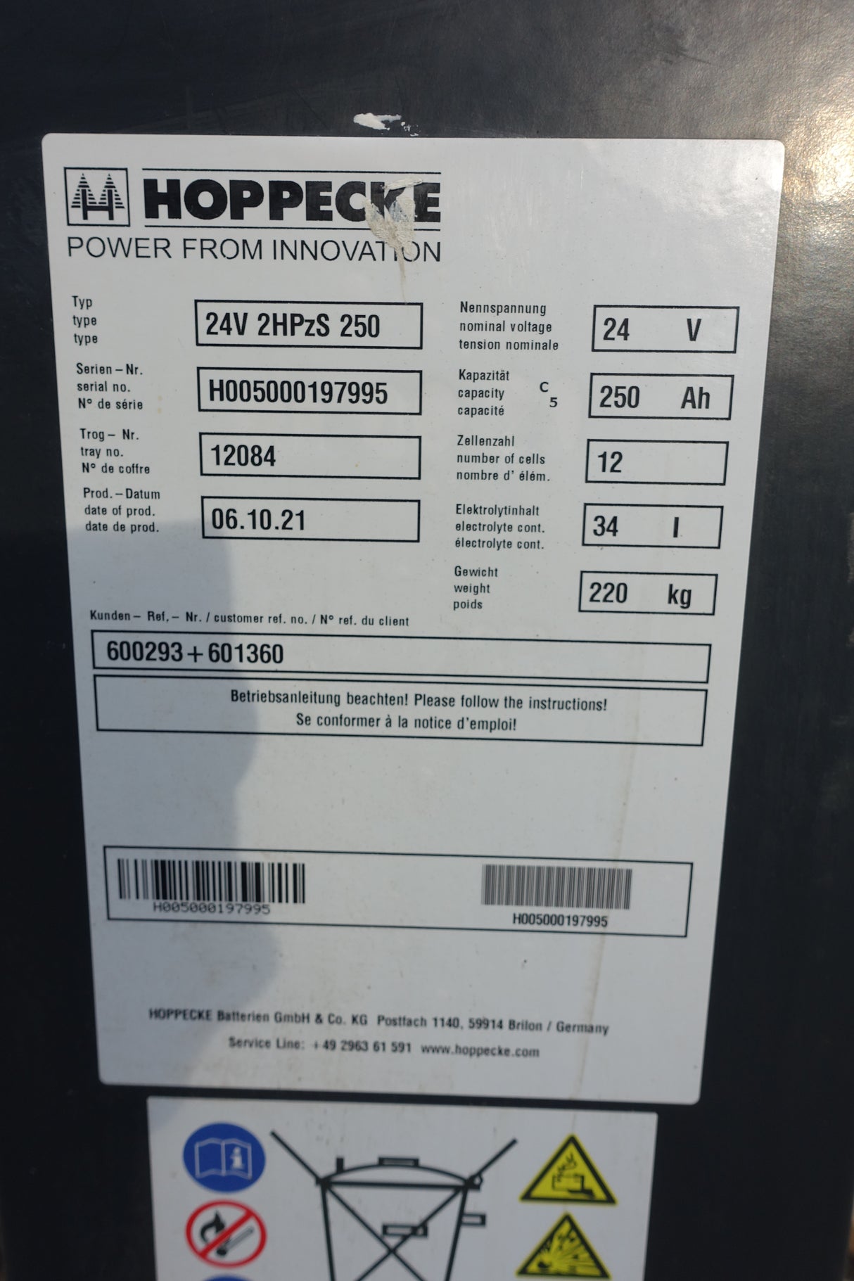 Staplerbatterie 24V 2PzS250