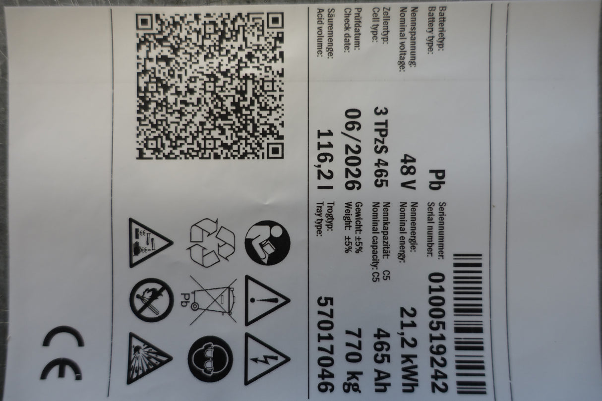 Forklift battery 48V 3PzS465