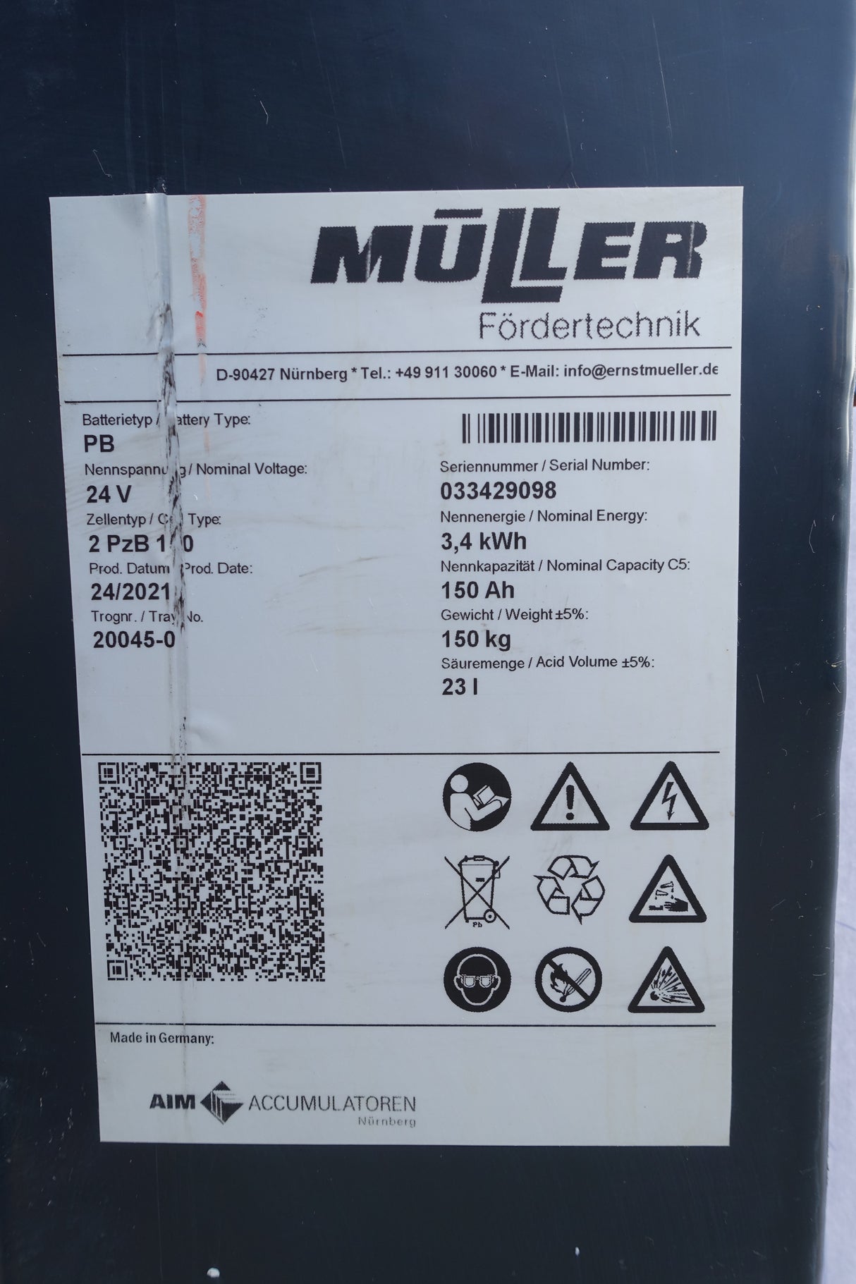 Staplerbatterie 24V 2PzB150