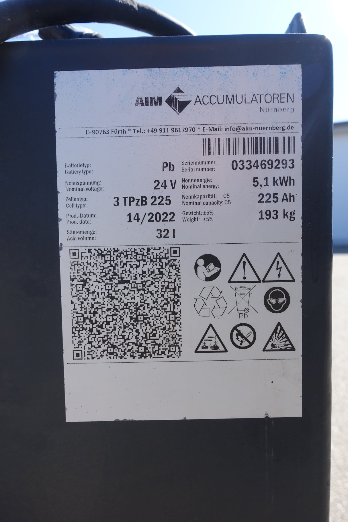 Staplerbatterie 24V 3PzB225