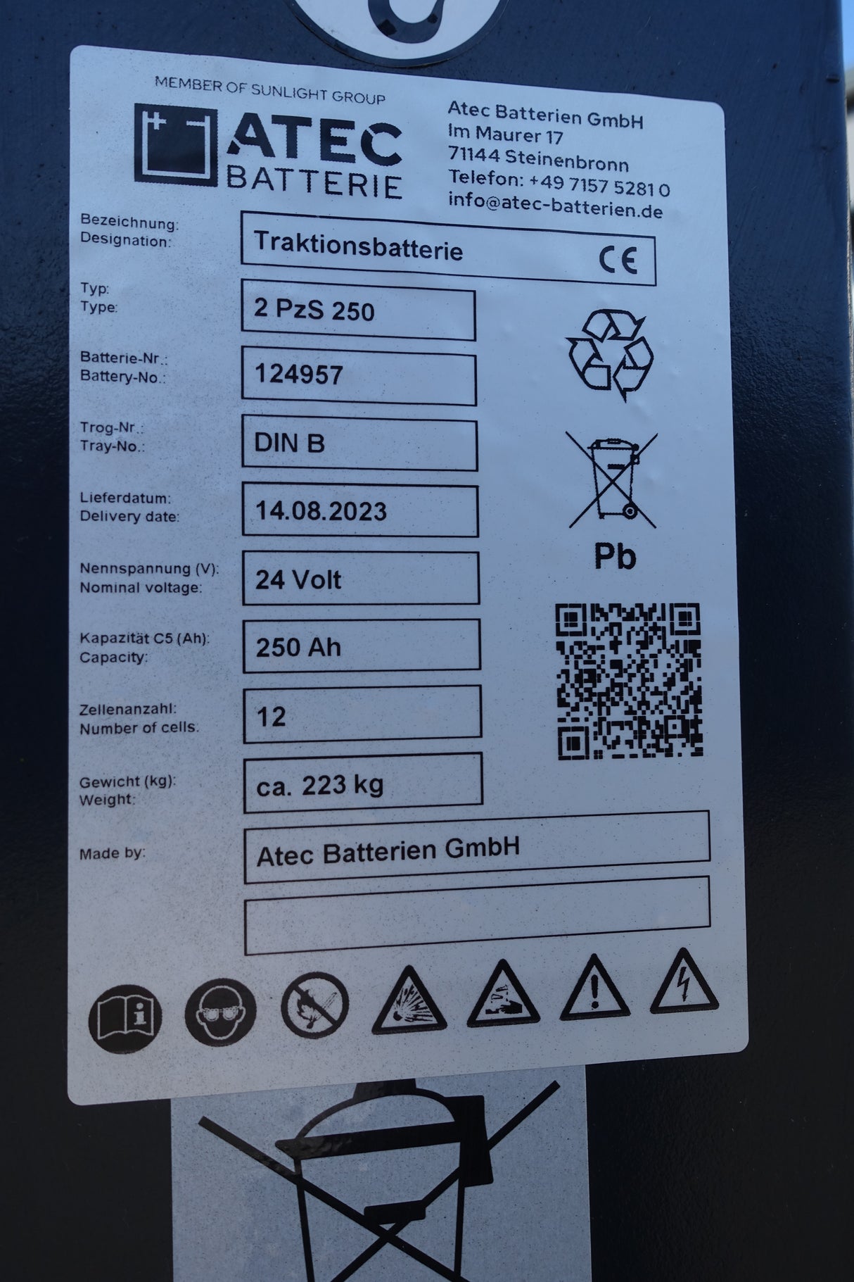 Staplerbatterie 24V 2PzS250
