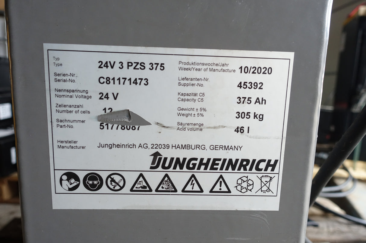 Forklift battery 24V 3PzS375