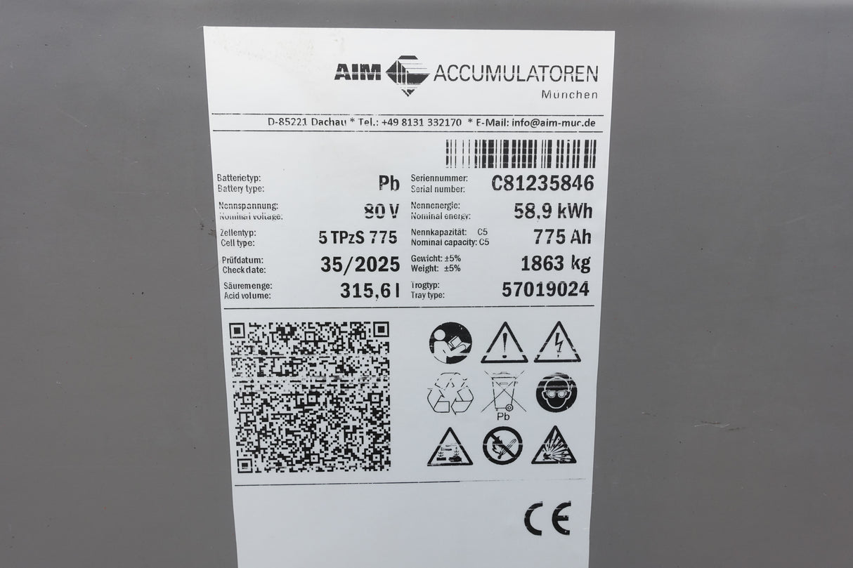 Staplerbatterie 80V 5PzS775