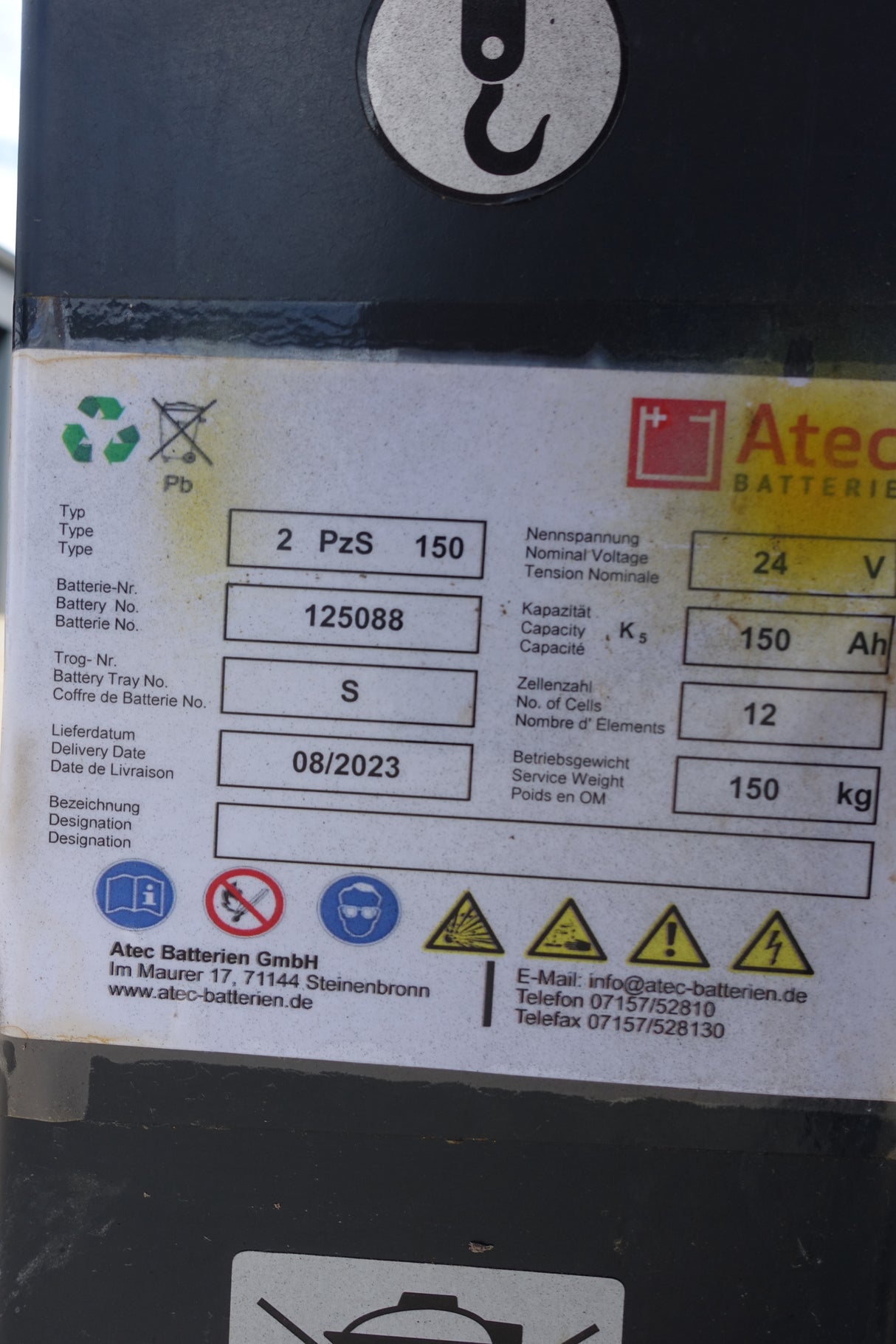 Forklift battery 24V 2PzB150