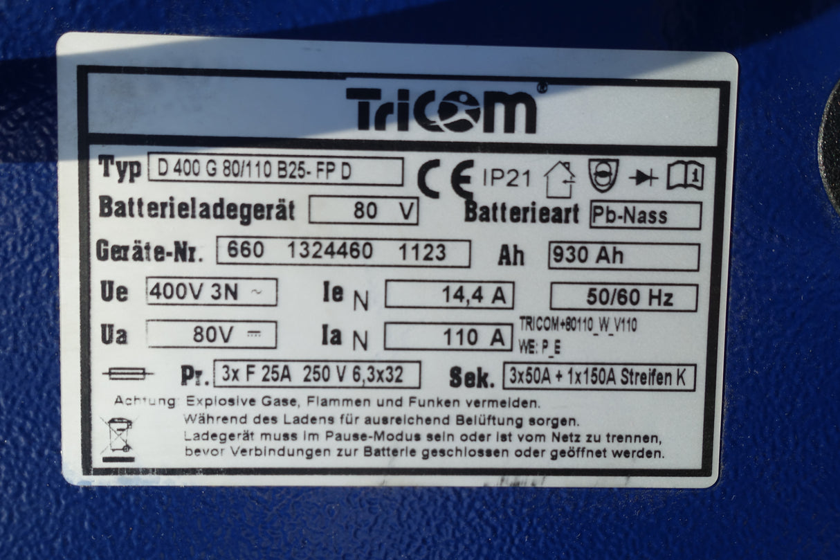 80V 110A HF Ladegerät Tricom Futur