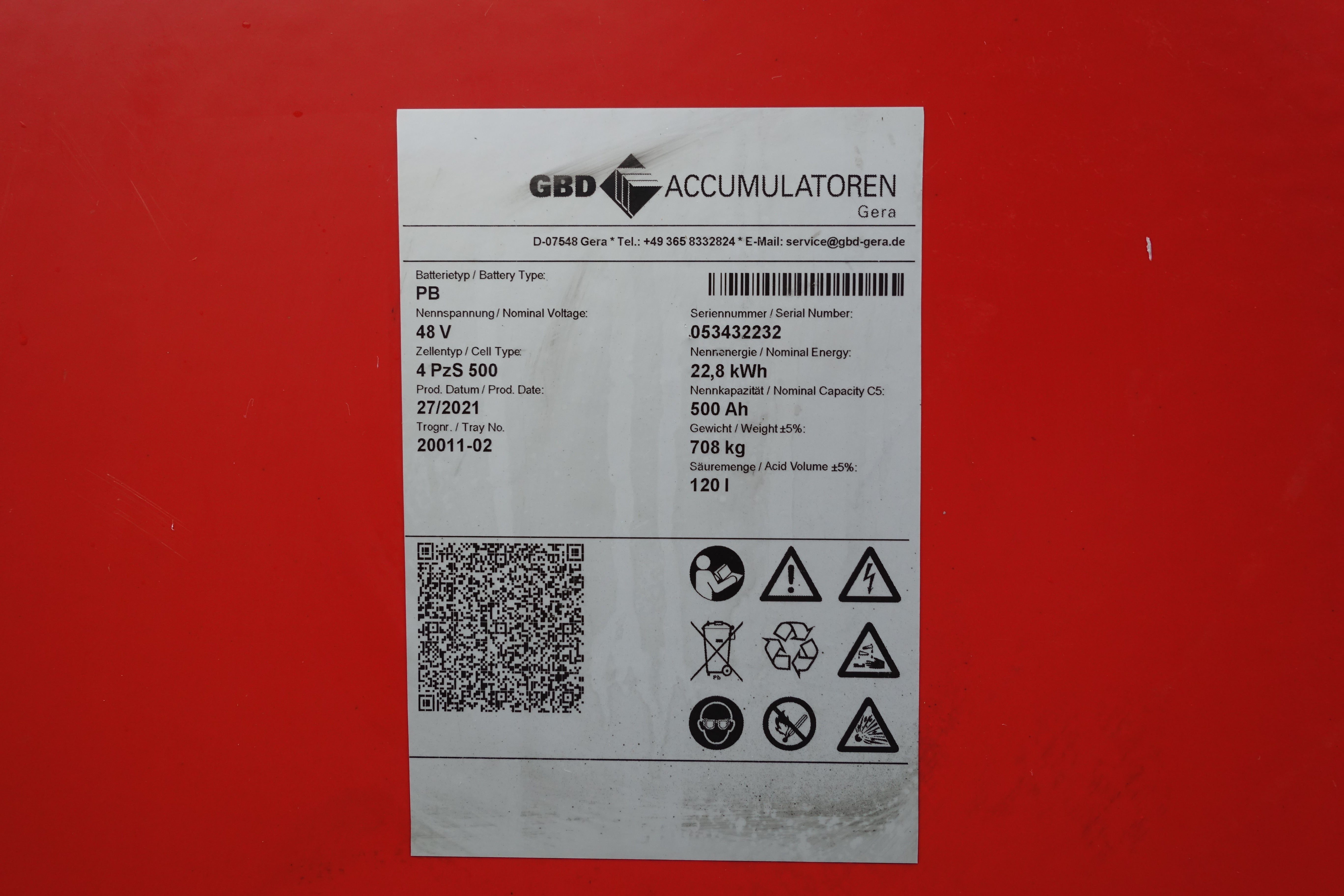 Forklift battery 48V 4PzS500