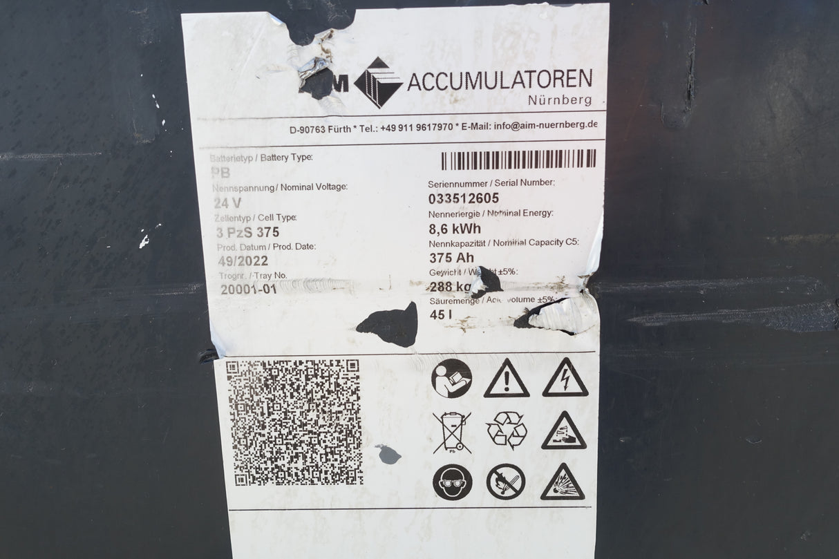 Forklift battery 24V 3PzS375
