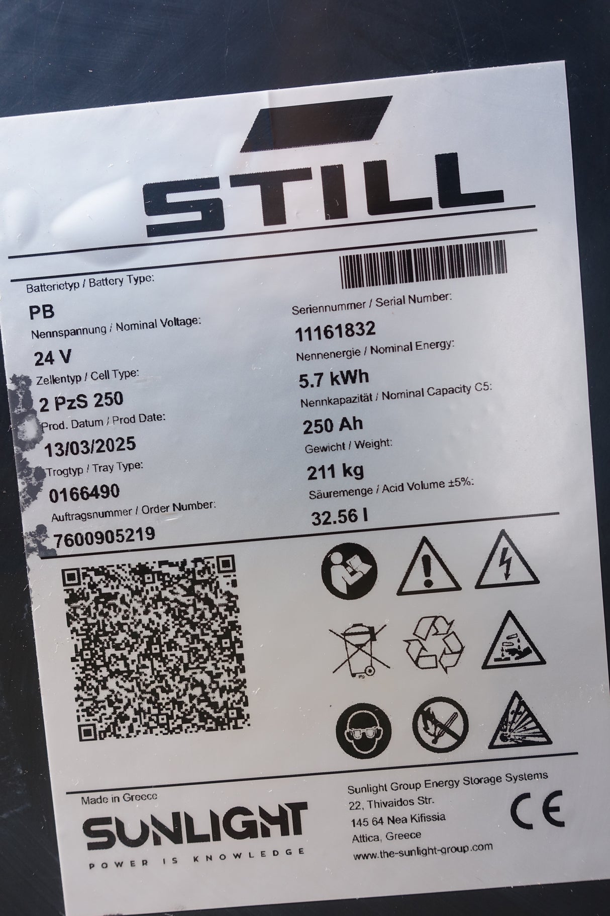 Forklift battery 24V 2PzS250