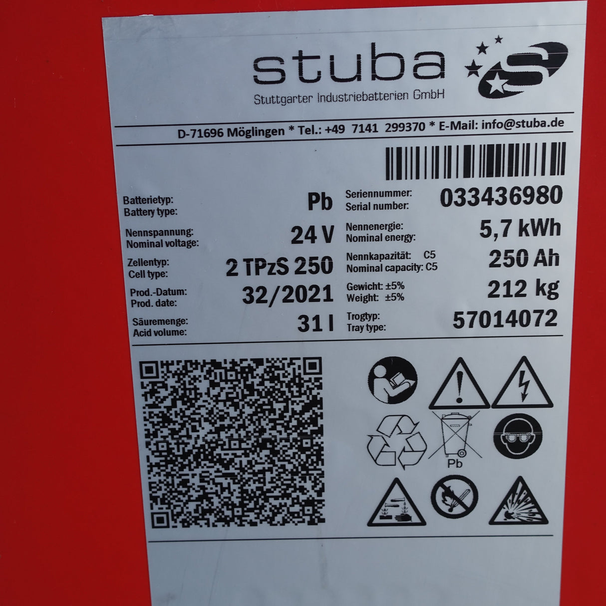 Staplerbatterie 24V 2PzS250