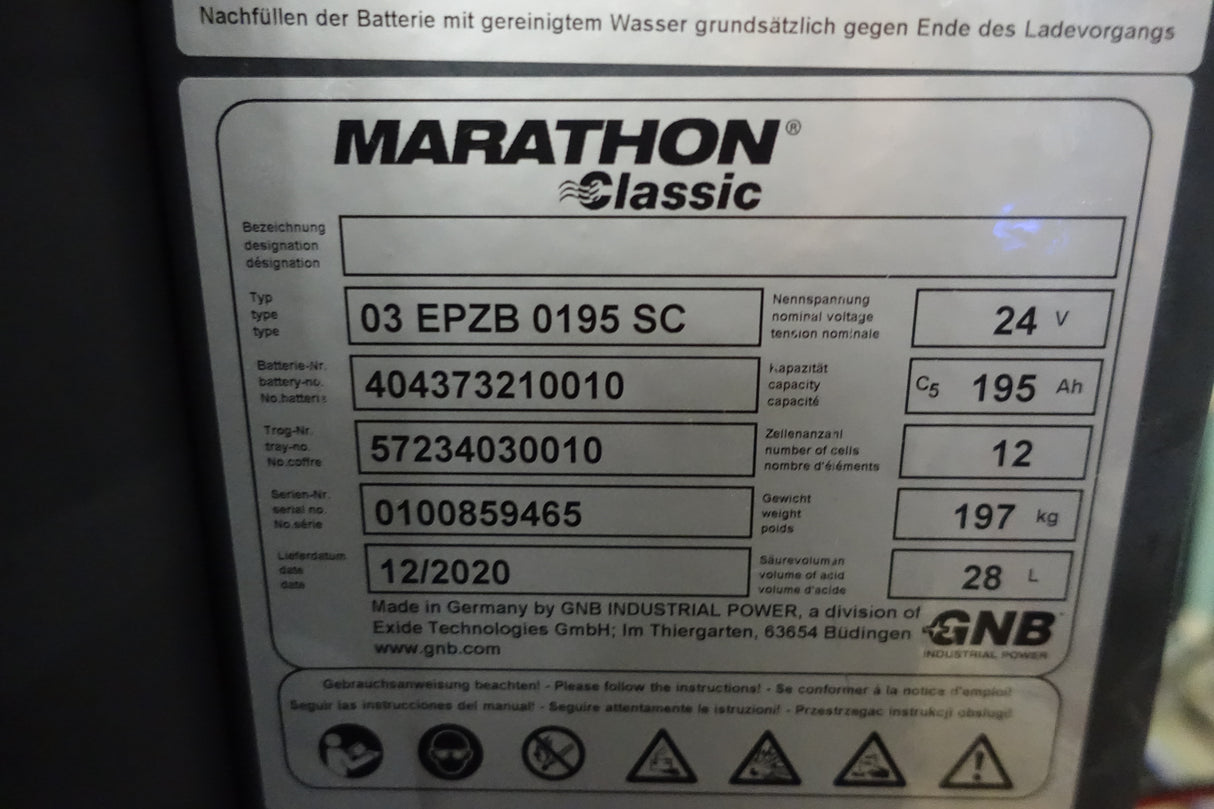 Staplerbatterie 24V 3PzB195