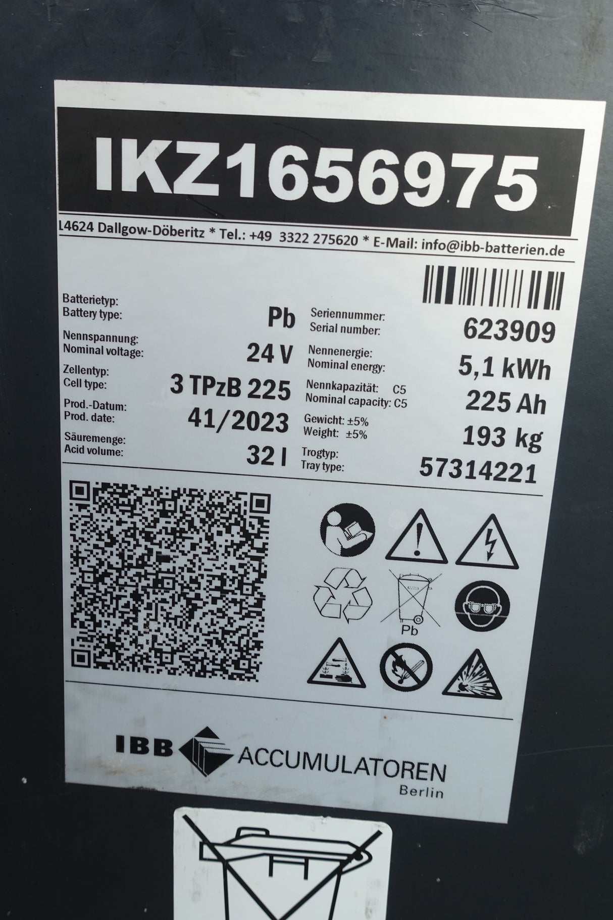 Staplerbatterie 24V 3PzB225