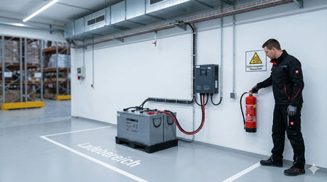 Brandschutz im Ladebereich von Staplerbatterien
