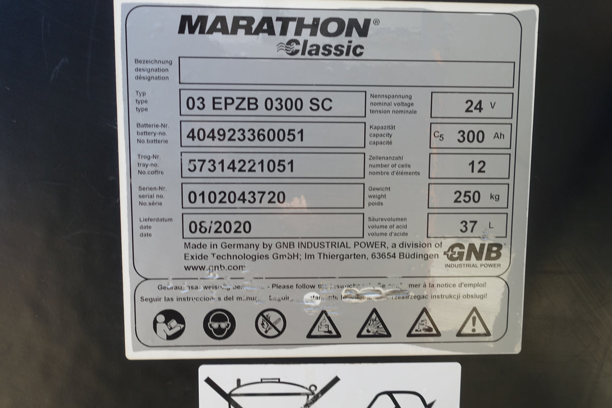 Exide Staplerbatterie 24V 3PzB300 Sondertrog