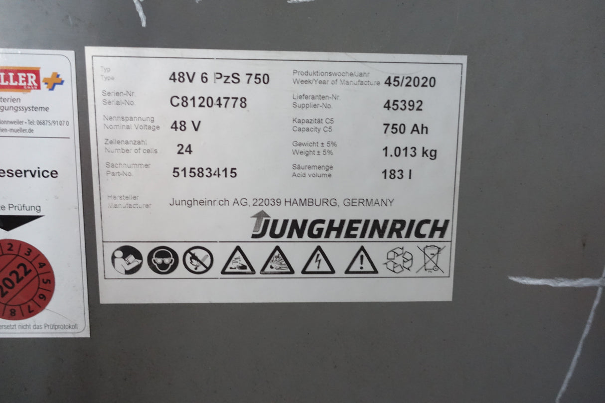 Staplerbatterie 48V 6PzS750