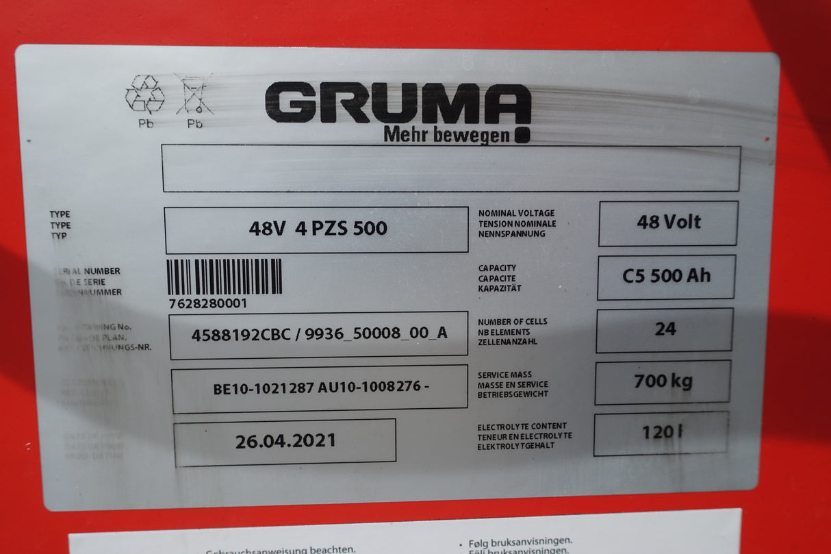 Staplerbatterie 48V 4PzS500