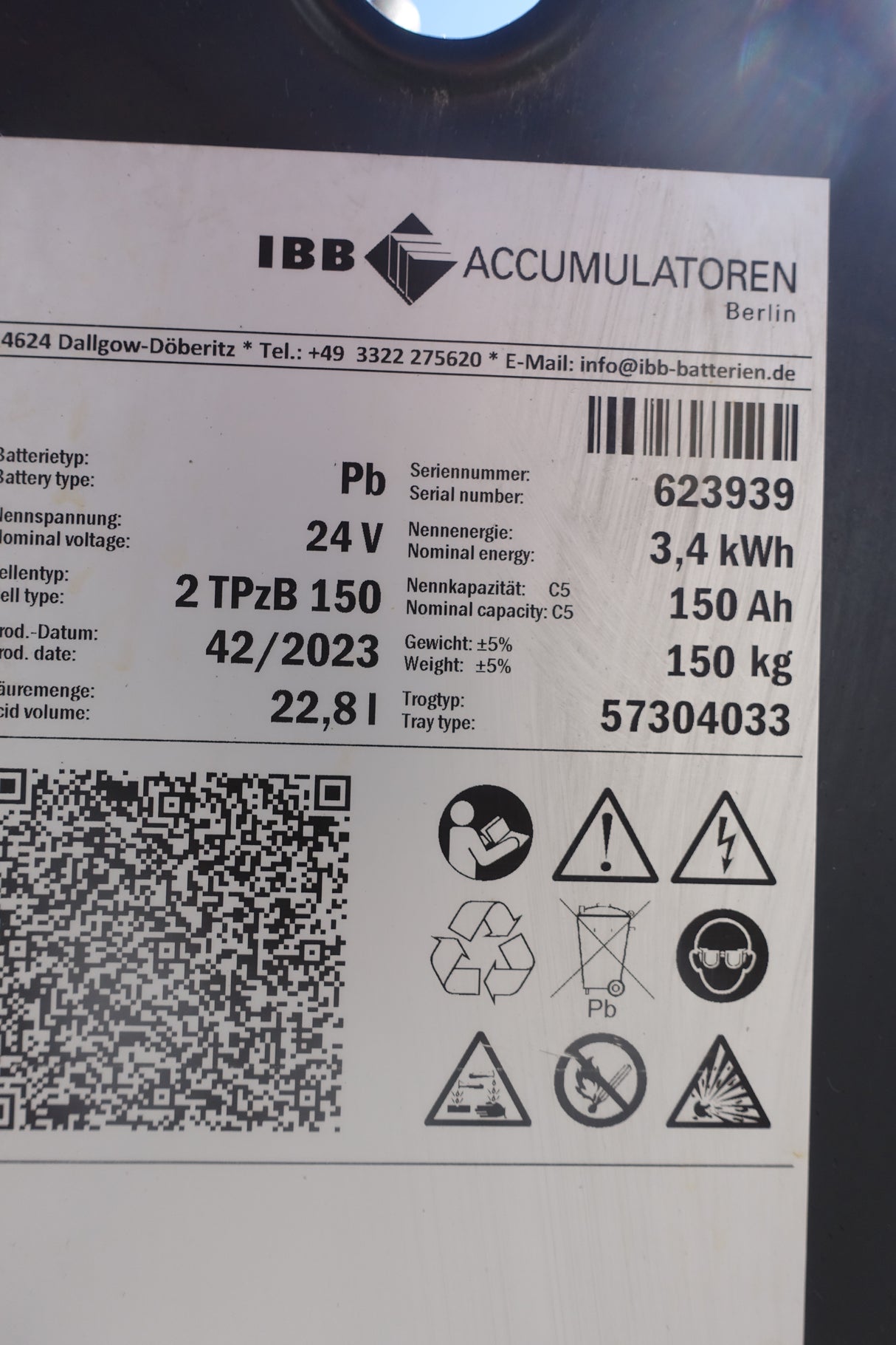 Staplerbatterie 24V 2PzB150
