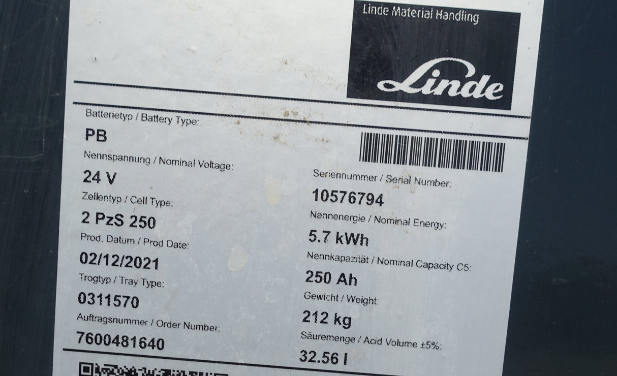 Forklift battery 24V 2PzS250