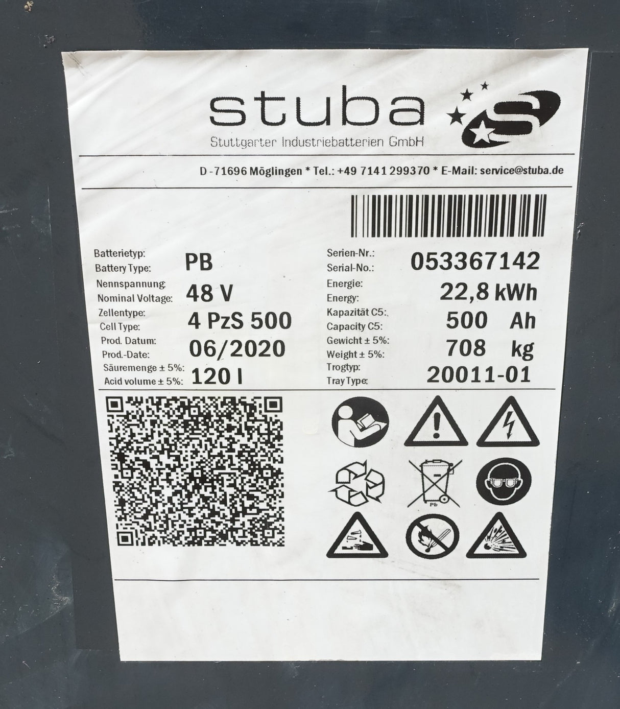 Staplerbatterie 48V 4PzS500