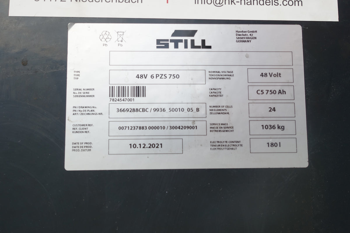 Staplerbatterie 48V 6PzS750