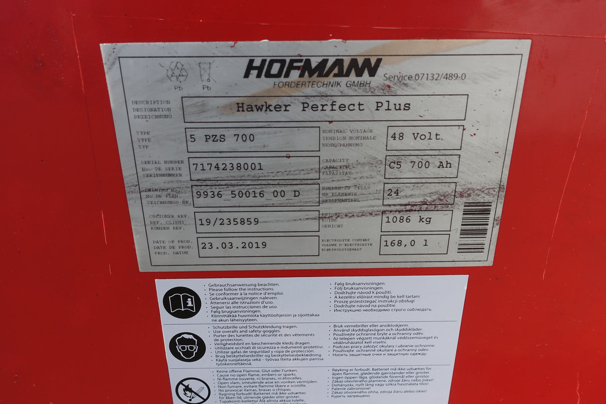 Hawker Staplerbatterie 48V 5PzS700
