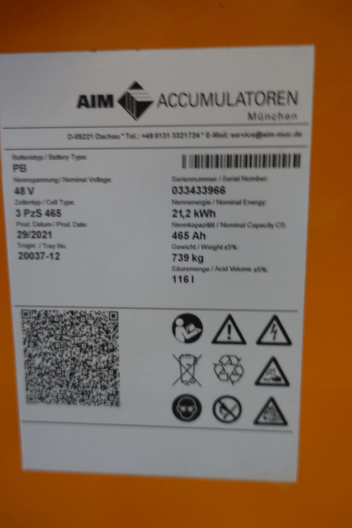 Staplerbatterie 48V 3PzS465
