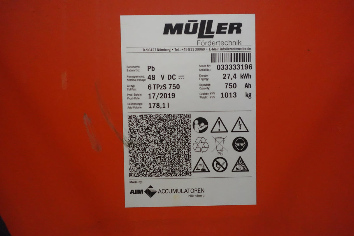 Staplerbatterie 48V 6PzS750