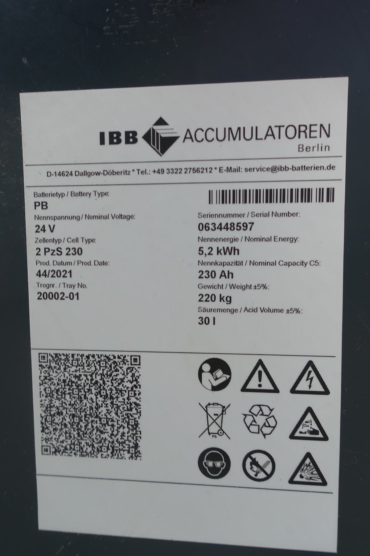 Forklift battery 24V 2PzS230