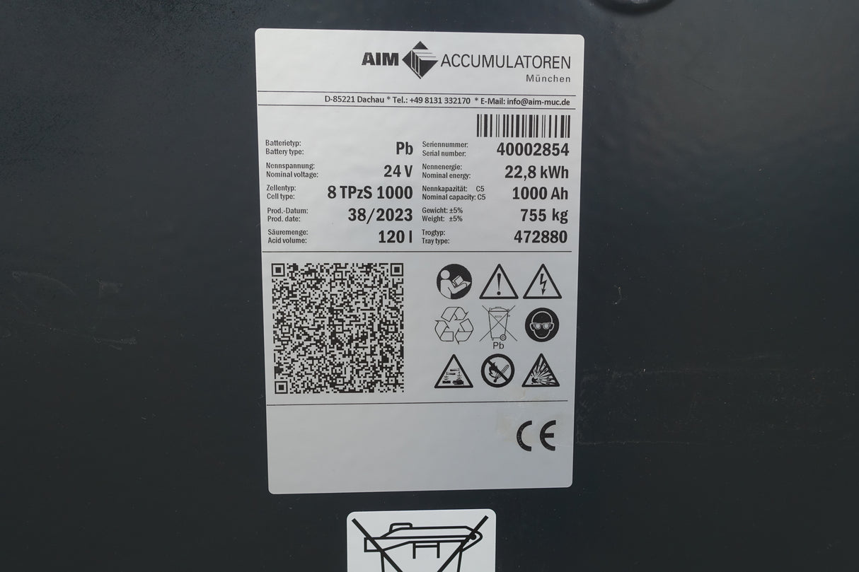 Forklift battery 24V 8PzS1000