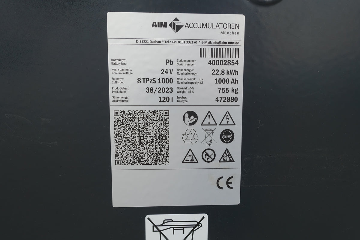 Staplerbatterie 24V 8PzS1000