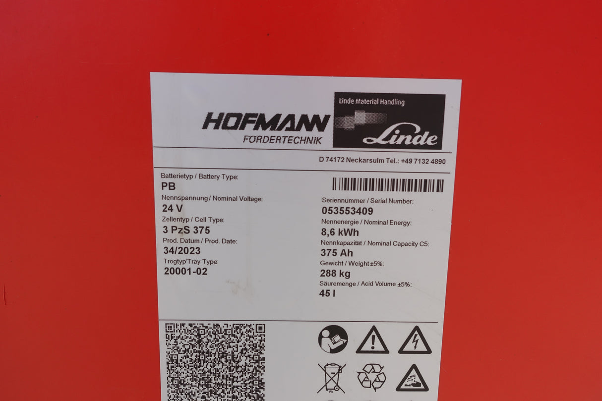 Forklift battery 24V 3PzS375