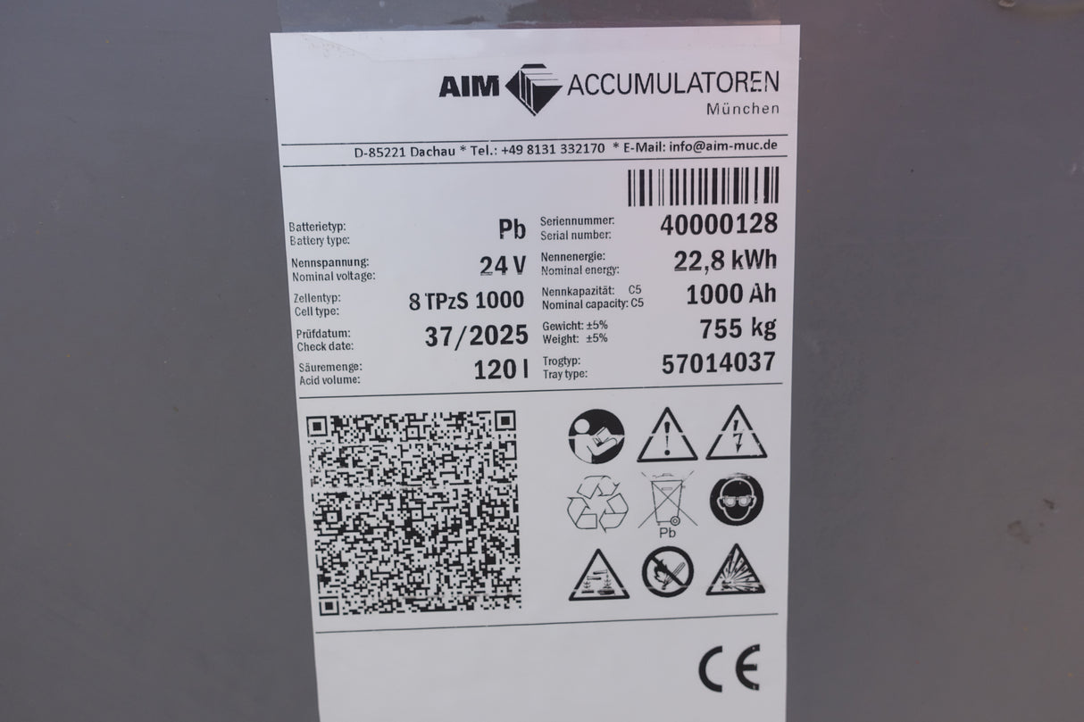 Forklift battery 24V 8PzS1000