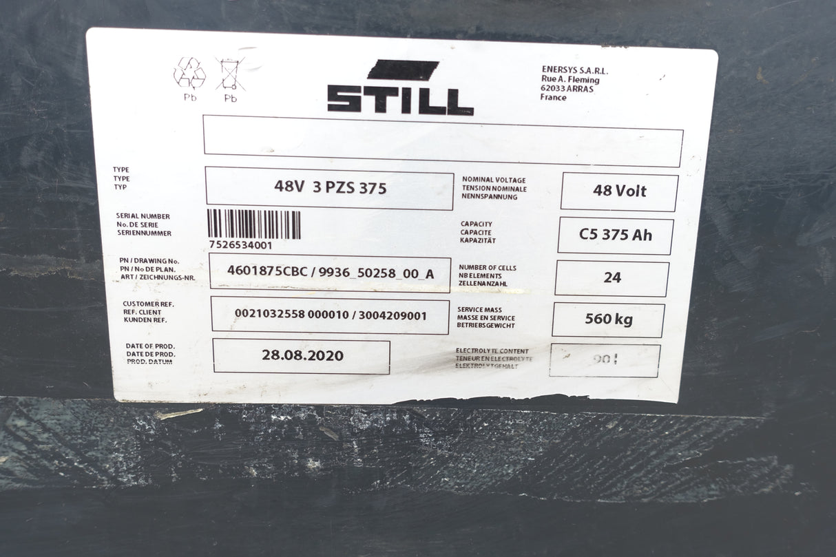 Staplerbatterie 48V 3PzS375