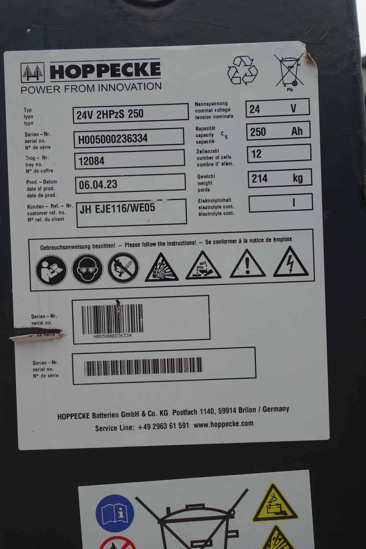 Staplerbatterie 24V 2PzS250