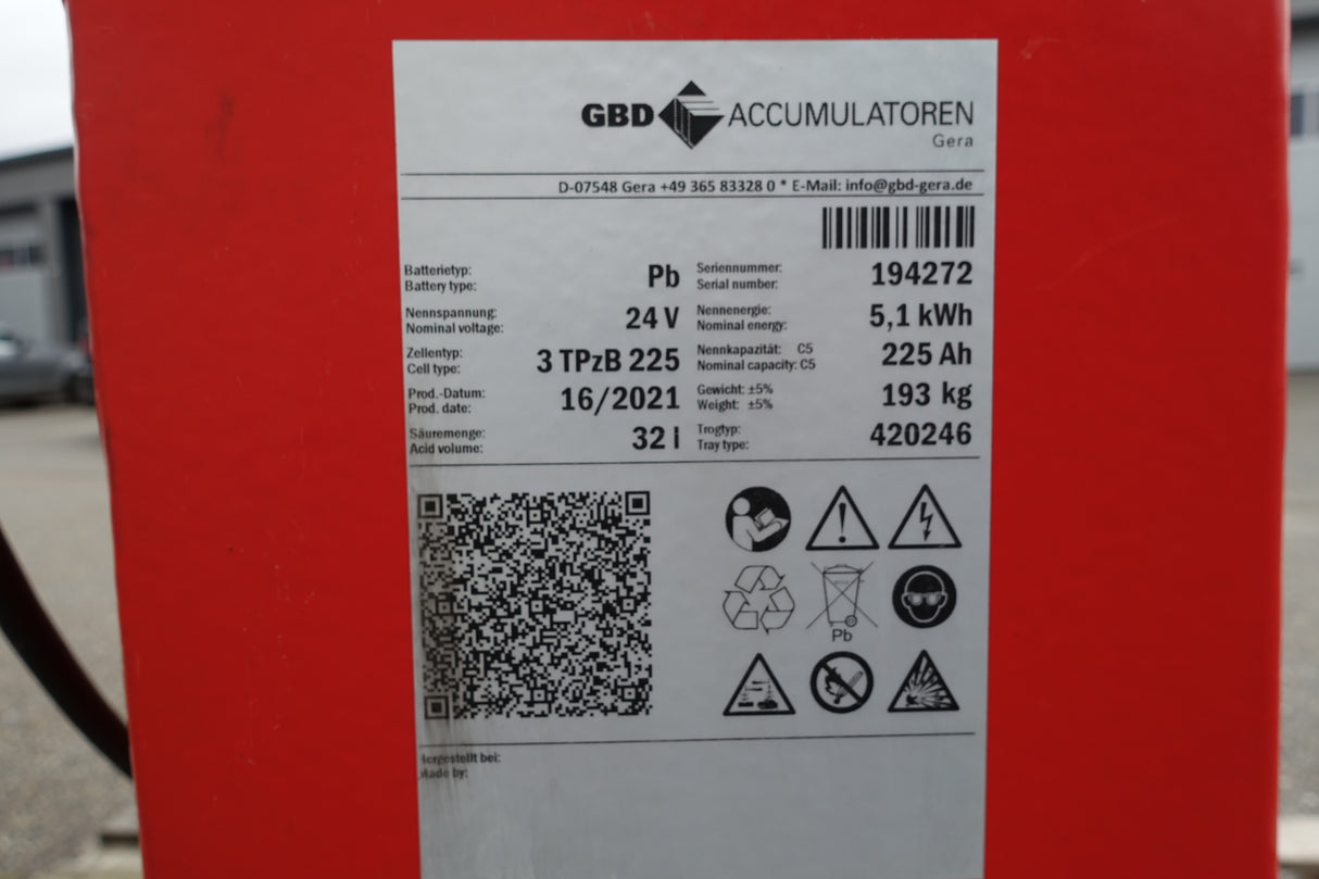 Forklift battery 24V 3PzB225