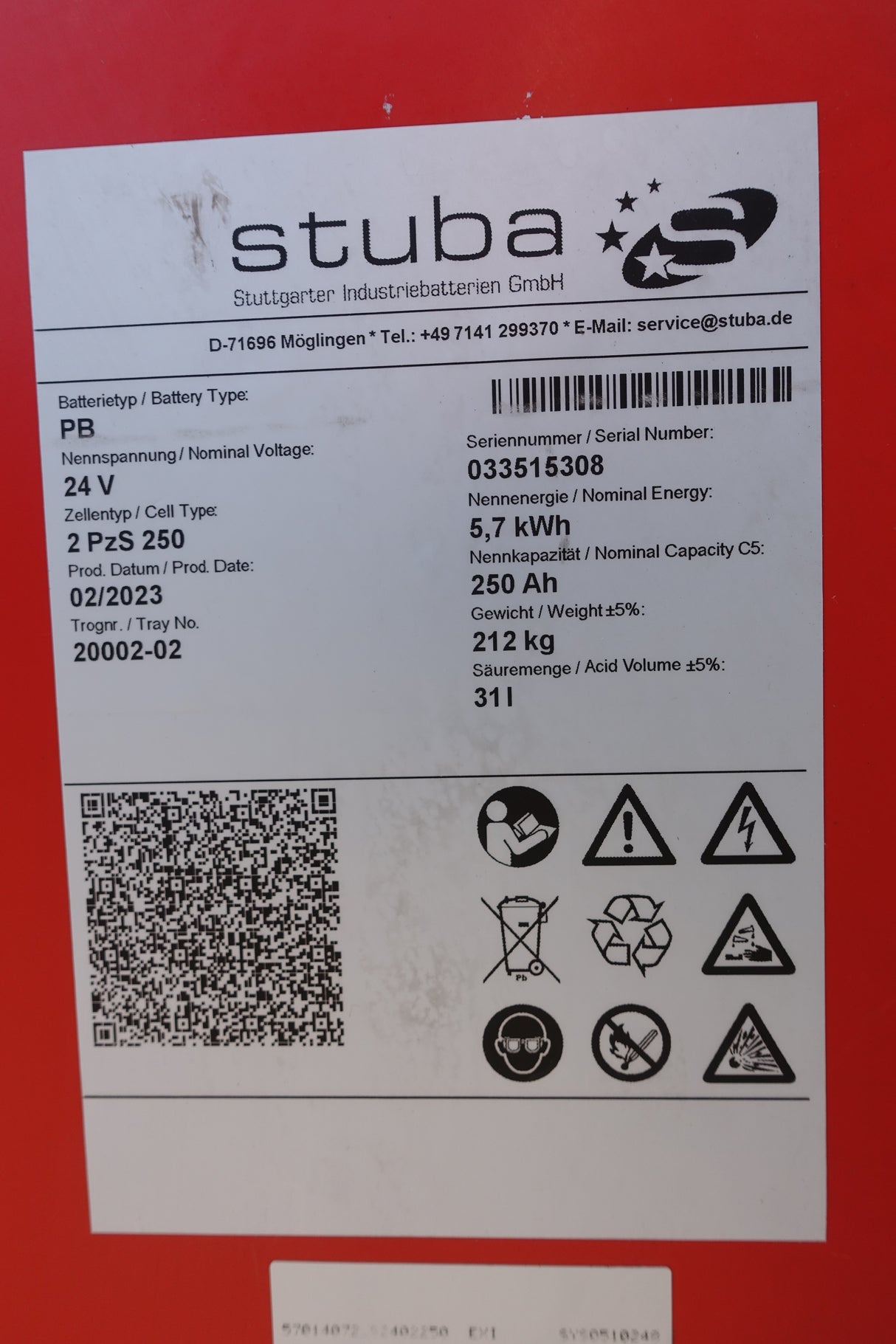 Staplerbatterie 24V 2PzS250