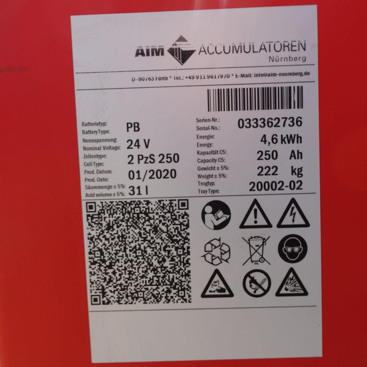 Staplerbatterie 24V 2PzS250