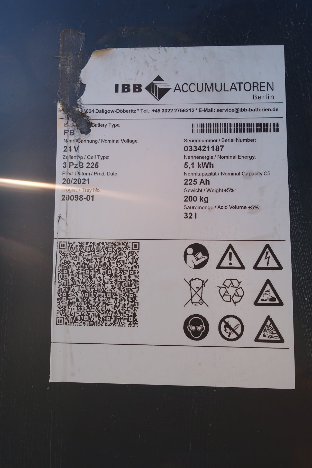 Staplerbatterie 24V 3PzB225