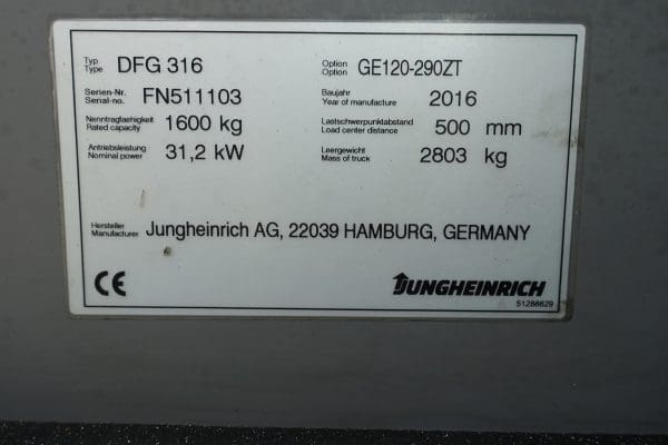 Jungheinrich DFG316 Dieselstapler Kabine Baujahr 2016 mit Seitenschieber Kabine und Heizung voll funktionsfähig. Bereifung gut. UVV möglich.